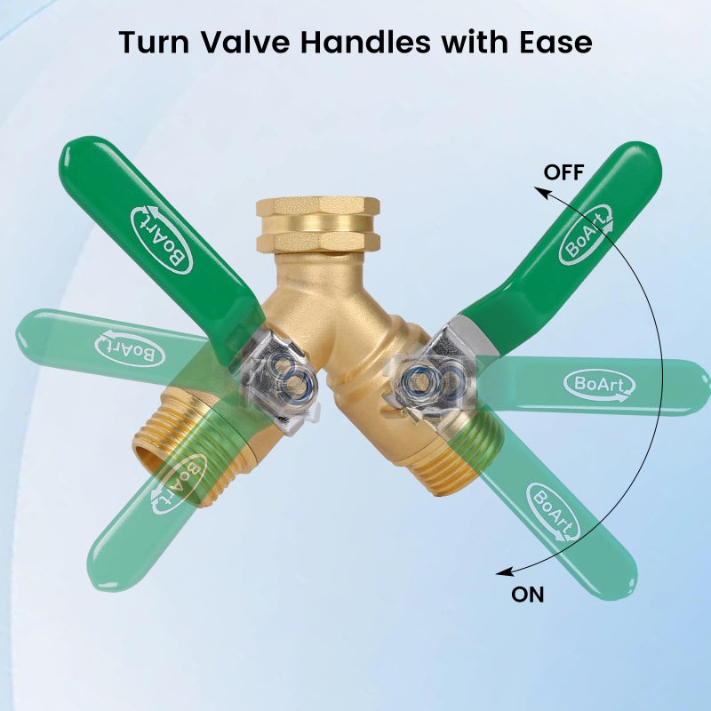 BoArt Brass Garden Hose Splitter 2 Way Heavy Duty  Y Valve Hose Splitter With Stainless Steel Long Handle  3/4"" GHT Thread Y Valve Water Garden Hose Tap Adapter - Image 5